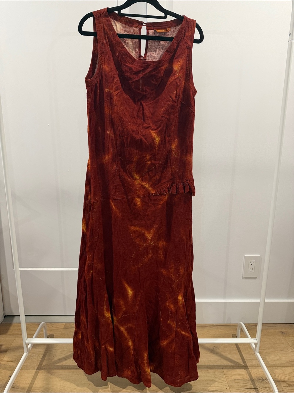 Rust Tie-Dye Sleeveless maxi linen Dress
